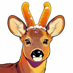 portrait roe deer buck winter illustration