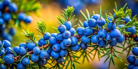 Juniper Branch with Berries - Autumnal Portrait Photography Stock Photo