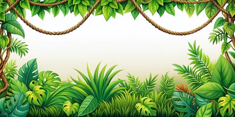 Jungle Vines Border: Cartoon Illustration with Climbing Plants & Lush Green Leaves