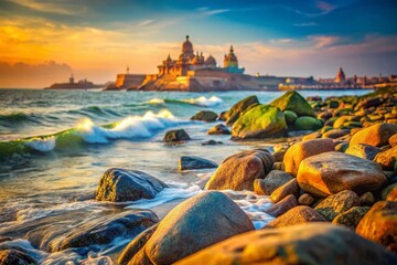 Kanyakumari Beach Rocks: Miniature Tilt-Shift Afternoon Scene