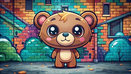 Kawaii Bear Urban Explorer: Minimalist Illustration