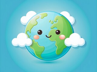 Kawaii Earth Day Globe: Cute Blue Green Planet Illustration
