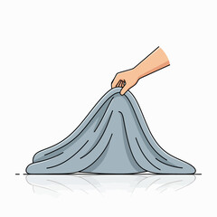a blue blanket that is crumpled when lifted
