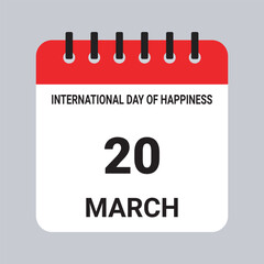Vector Illustration of Calendar Date March 20, International Day of Happiness on Grey Background