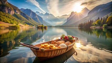 Lakeside Picnic: Boat Trip on Calm Mountain Lake