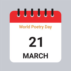 Vector Illustration of Calendar Date March 21, World Poetry Day on Grey Background