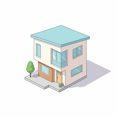 Illustration of a minimalist two-story house with an isometric view