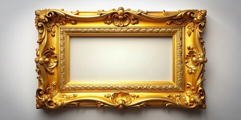 Large Empty Gold Framed Canvas on White Wall - Modern Minimalist Art Mockup