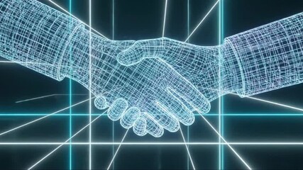 Digital handshake, wireframe hands, partnership concept, technology, network connection, agreement - Powered by Adobe
