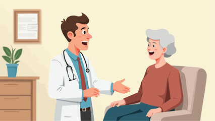 Family Doctor Consulting Elderly Patient &ndash; Healthcare Vector Illustration