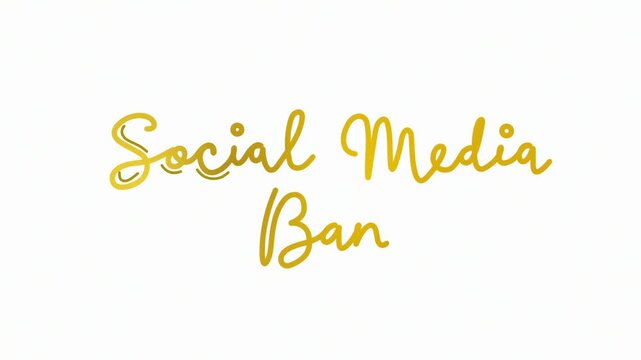 social media Ban One line continuous animated lettering typography intro outro footage, hand drawn calligraphy monoline single line vintage text on background video animation golden type on white bg