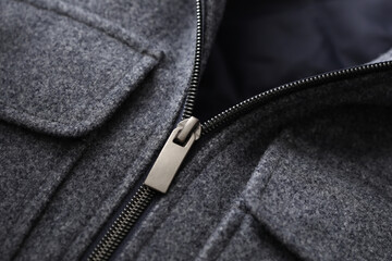 close up of a jacket with a zipper