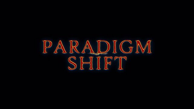 Paradigm Shift red spark linghtning text light motion effect cinematic title trailer animation on black abstract  background.  Isolated transparent video animation text with alpha channel proress 444