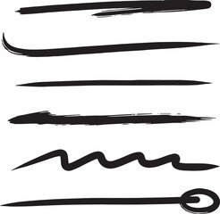 Brush stroke lines set on transparent background