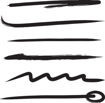 Brush stroke lines set on transparent background