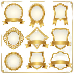 golden labels set Label vector icon set gold color on white background. Ribbon isolated shapes isolated on white background PNG image stock .
