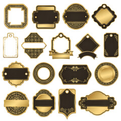 set of the black and golden  vintage labels Golden black line luxury blank space on grey background PNG file..