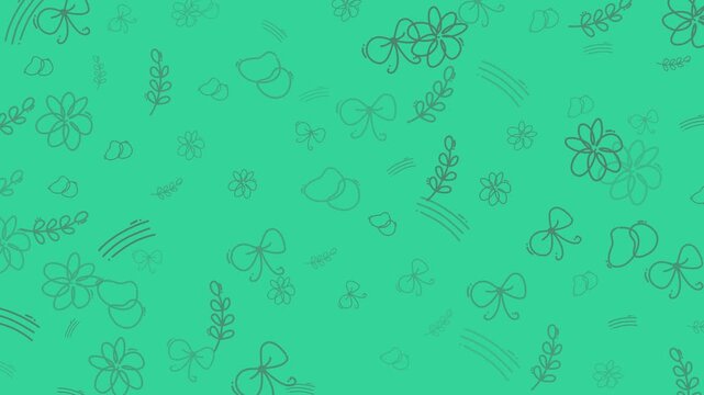 And vibrant pattern featuring flowers, bows, beans, and plant sprigs. Perfect for springthemed designs, greeting cards, or stationery