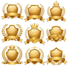 set of gold framed labels gold ribbons premium collection luxury elements isolated on white background stock image.PNG