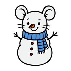 Logo snowman. Dibujo sencillo con l&iacute;neas de rat&oacute;n como mu&ntilde;eco de nieve con bufanda y nariz de zanahoria para tarjetas y felicitaciones de Navidad	