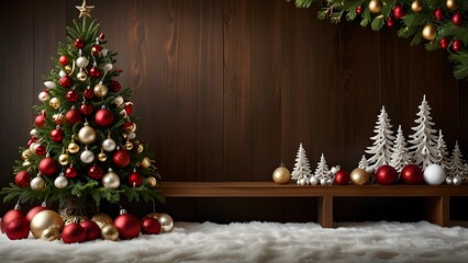 Warm Winter Night Ambience with Small Christmas Tree and Pine Cones