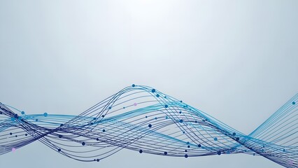 Abstract Blue Wavy Lines with Connected Dots on a Light Background.