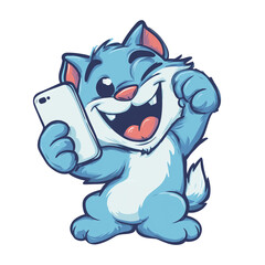 Fototapeta premium Excited cat holding phone