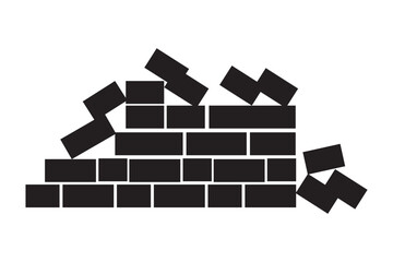 Broken brick wall. Falling bricks illustration. Destruction symbol. Crumbling wall icon. Brick Wall Icon Set. Flat Black Vector of Brick Patterns. EPS 10.
