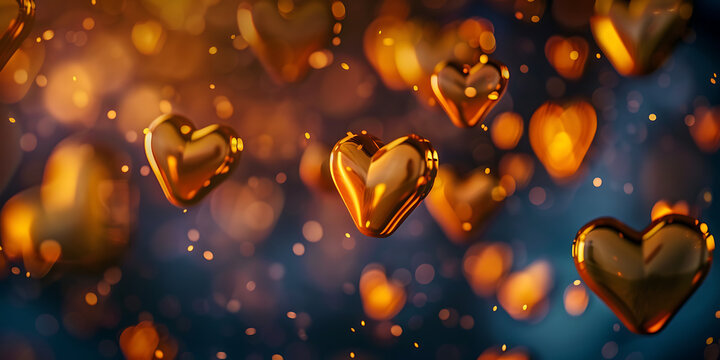 Floating Glossy Golden Hearts