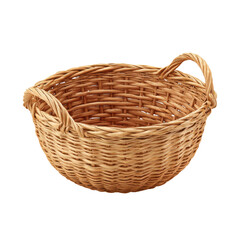 Fototapeta premium Woven wicker basket with two handles on a black background rattan natural, Isolated On Black Background, Png Transparent Background, Cut Out