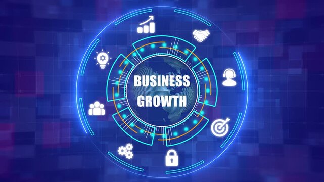 Successful Business Growth Strategy and Market Expansion HUD Animation - 4K