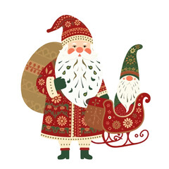 Santa Claus and Gnome Christmas Illustration