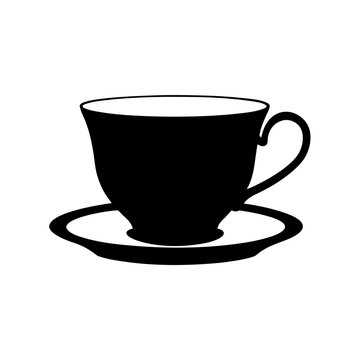 Black and white teacup vector illustration for tea time coffee break cafe design element art