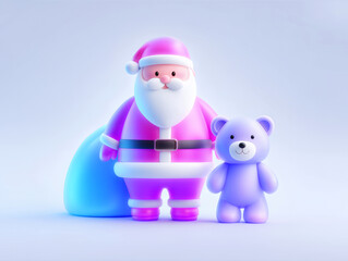 Christmas illustration featuring Santa Claus with a teddy bear for holiday greeting design in a bright and playful modern style