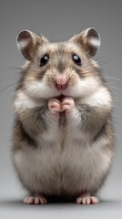 Obraz premium cute hamster studio portrait, gray background, balanced lighting, vertical