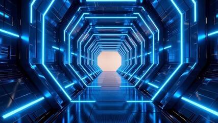 Futuristic blue neon corridor - Powered by Adobe