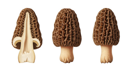 Morel mushrooms isolated on transparent background