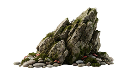 Mossy Rock Formation with Vines and Mushrooms Isolated