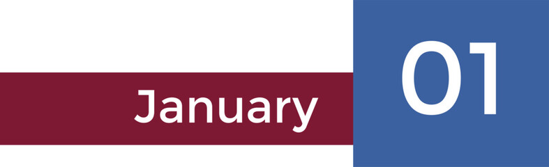 Fototapeta premium January 1 calendar in blue and red on a white background