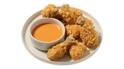  A plate of fried chicken with a dipping sauce