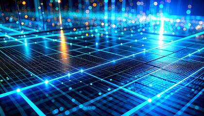 Digital Nexus: A mesmerizing close-up unveils a luminous display of interconnected data streams, showcasing the intricate web of digital connectivity in a world increasingly reliant on technology. 