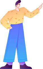 Vector flat gradient illustration depicting a confident standing posture and body movements.

