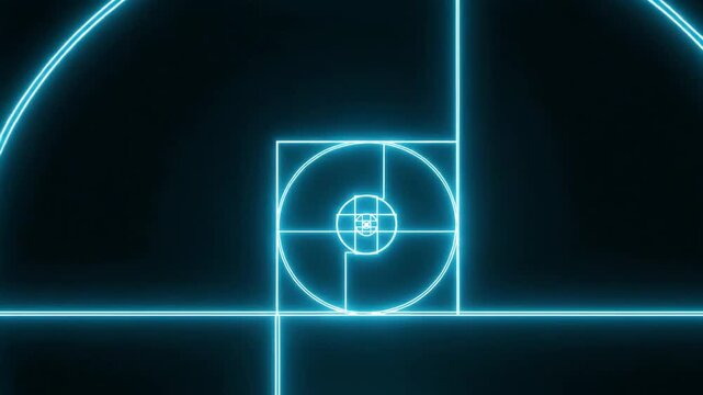 Abstract Neon Fibonacci Spiral Against Dark Background Animated Geometric Pattern