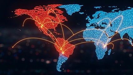 Global Digital Network Connections over World Map Showing International Logistics and Data Transfer