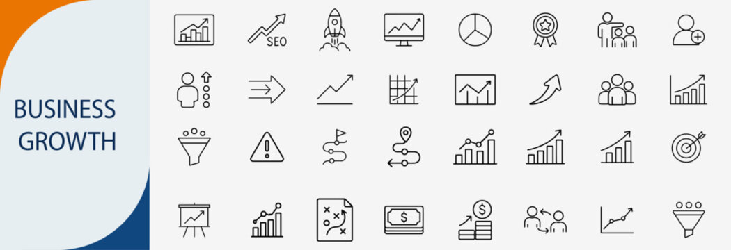 business growth and strategy icons, minimal monoline vector set design