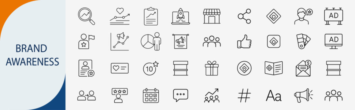 brand awareness and marketing icons, minimal monoline vector set design