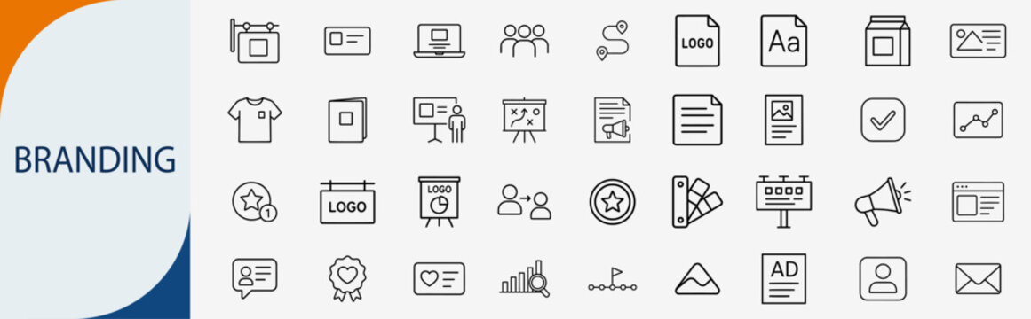 branding identity and marketing icons, clean monoline vector illustration