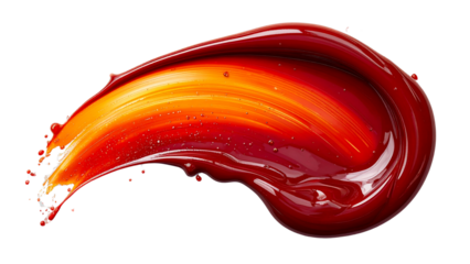 Viscous Glossy Red-Brown and Orange Liquid Swatch isolated for cosmetic design isolated on Transparent Background