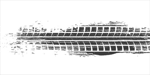 Grunge tire track, wheel braking marks. Truck, car or motorcycle tread pattern silhouette. Auto race, motorsport, speed racing design element. Vector illustration