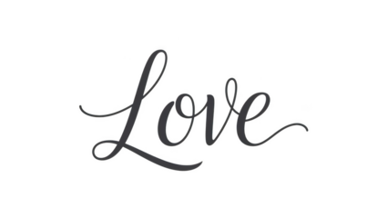 Elegant dark grey cursive calligraphy word Love on black background lettering